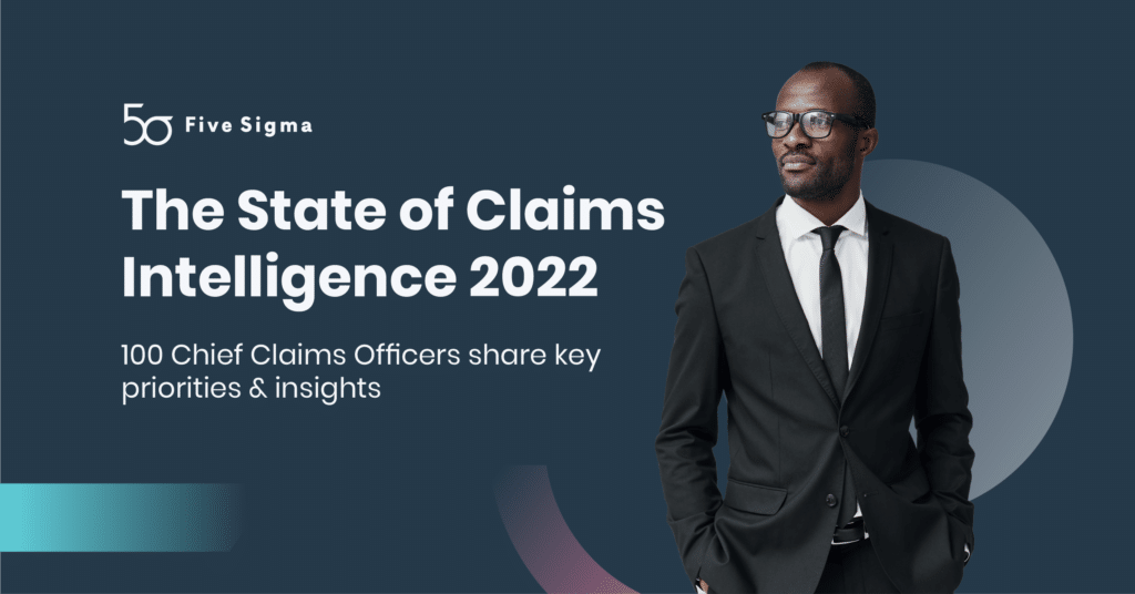 Five Sigma claims intelligence report banner with a business professional