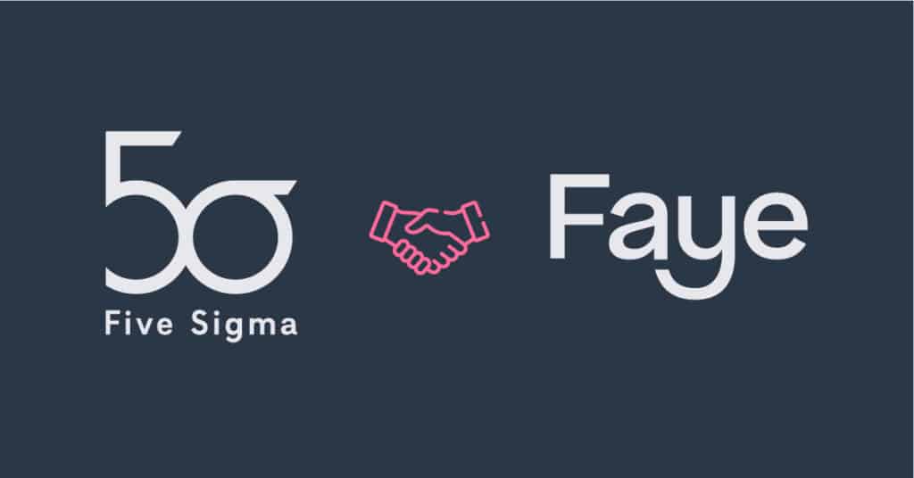 Five Sigma and Faye partnership logo with handshake icon