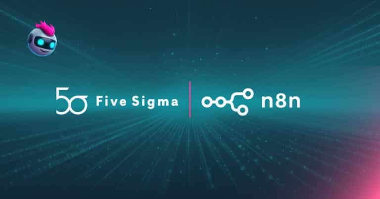 Five Sigma and n8n logos on a futuristic digital background