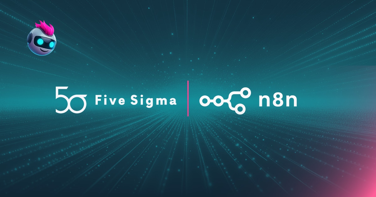 Five Sigma and n8n logos on a futuristic digital background
