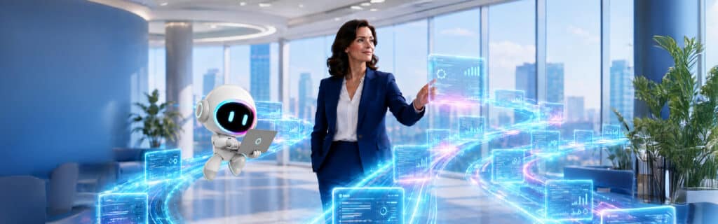 Insurance claims executive using an AI-powered claims management system, illustrating the agentic AI claims operating model