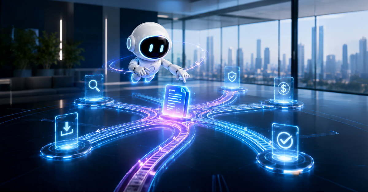 AI agent managing connected claims workflows for document analysis, compliance, payments, and claim actions.